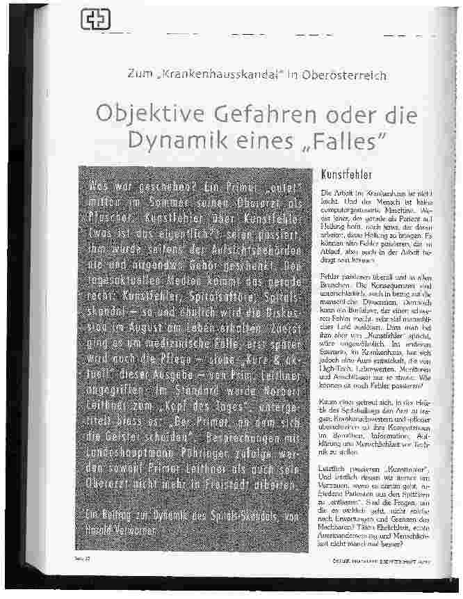 Vorschauseite 1: Objektive Gefahren oder die Dynamik eines Falles? Zum Krankenhausskandal in Oberösterreich