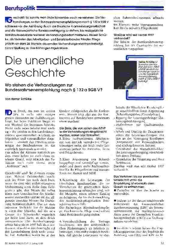 Vorschauseite 1: Die unendliche Geschichte Wo stehen die Verhandlungen zur Bundesrahmenempfehlung nach § 132 a SGB V?