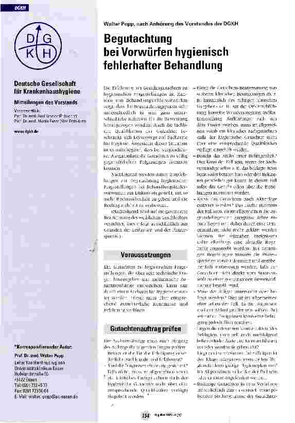 Vorschauseite 1: Begutachtung bei Vorwürfen hygienisch fehlerhafter Behandlung