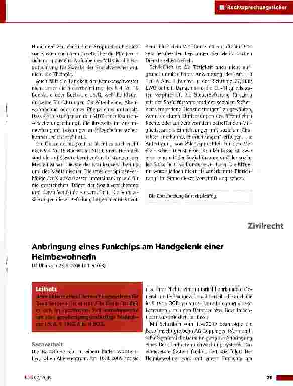Vorschauseite 1: Anbringung eines Funkchips am Handgelenk einer Heimbewohnerin