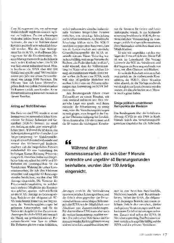Vorschauseite 2: Sozialversicherungen in Gefahr!Gedanken zur laufenden Revision der Unfallversicherung