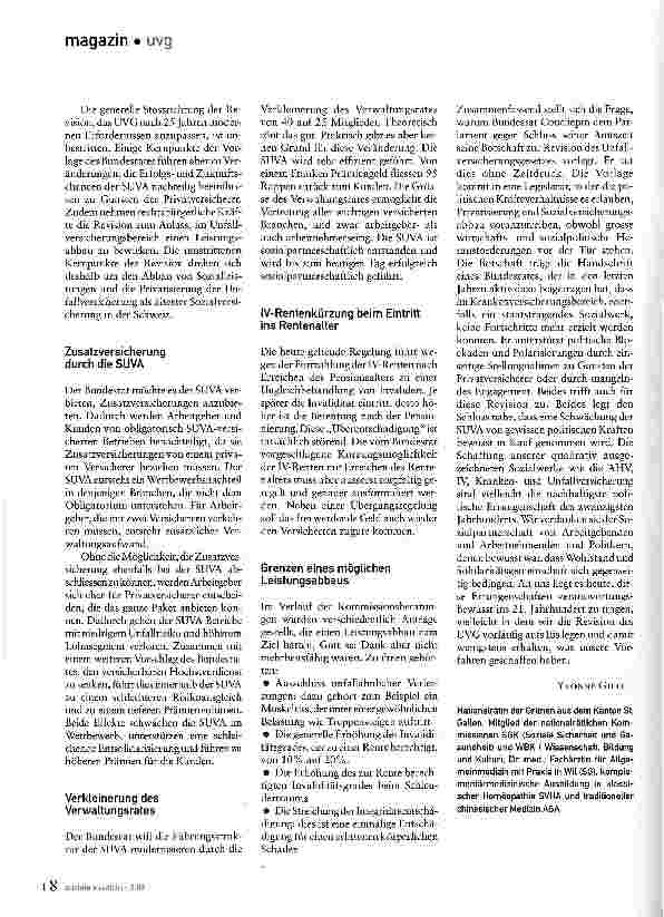 Vorschauseite 3: Sozialversicherungen in Gefahr!Gedanken zur laufenden Revision der Unfallversicherung