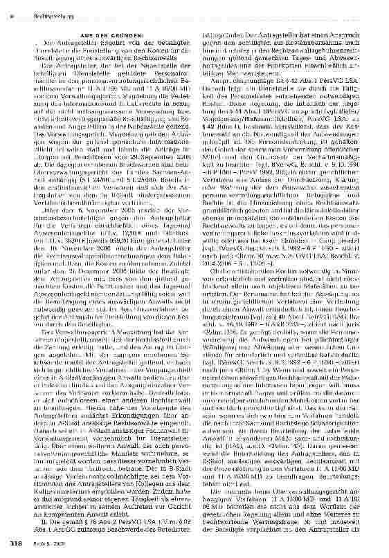 Vorschauseite 2: ZUM PERSONALVERTRETUNGSRECHT Erstattungsfähigkeit von Kosten für nicht ortsansässigen Rechtsanwalt