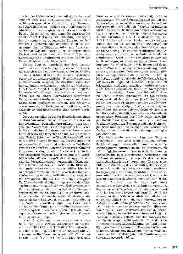 Vorschauseite 3: ZUM PERSONALVERTRETUNGSRECHT Erstattungsfähigkeit von Kosten für nicht ortsansässigen Rechtsanwalt