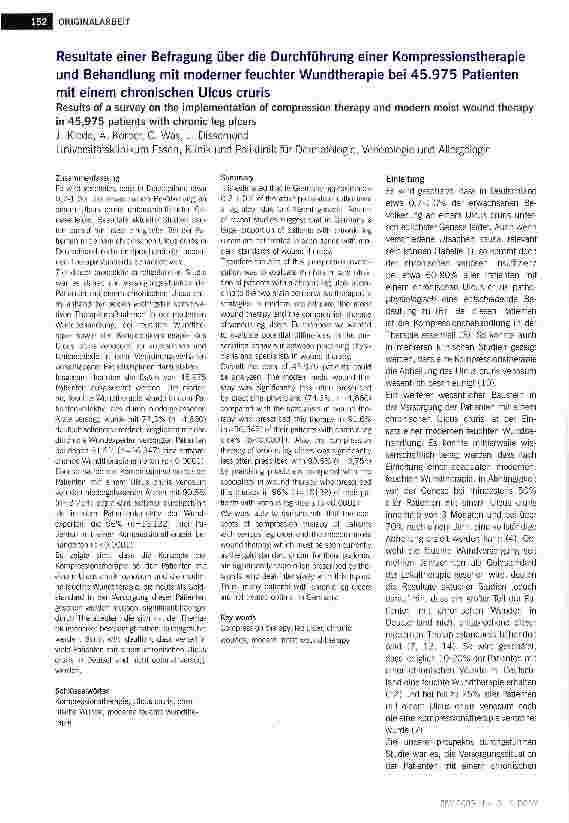 Vorschauseite 1: Resultate einer Befragung über die Durchführung einer Kompressionstherapie und Behandlung mit moderner feuchter Wundtherapie bei 45.975 Patienten mit einem chronischen Ulcus cruris
