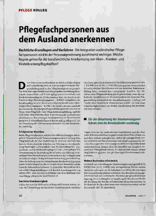 Vorschauseite 1: Pflegefachpersonen aus dem Ausland anerkennen