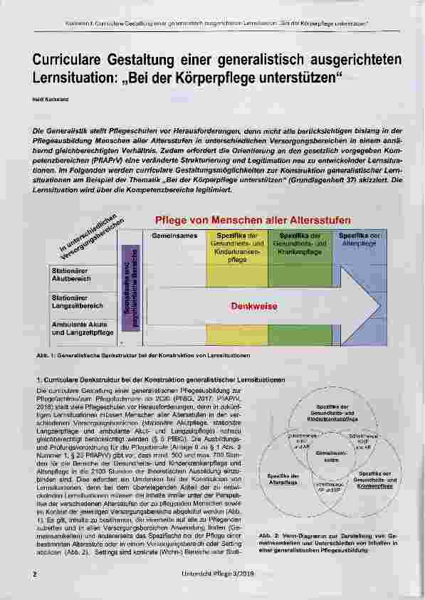 Vorschauseite 1: Curriculare Gestaltung einer generalistisch ausgerichteten Lernsituation: „Bei der Körperpflege unterstützen“