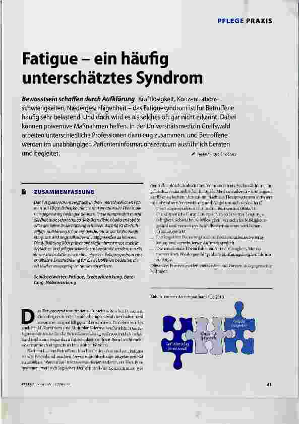 Vorschauseite 1: Fatigue ein häufig unterschätztes Syndrom