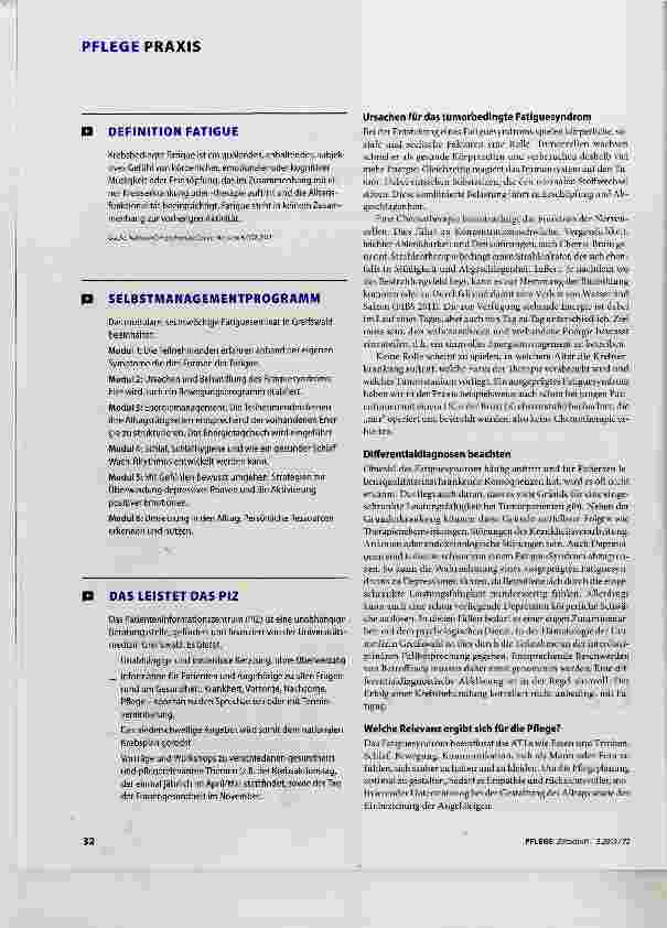 Vorschauseite 2: Fatigue ein häufig unterschätztes Syndrom