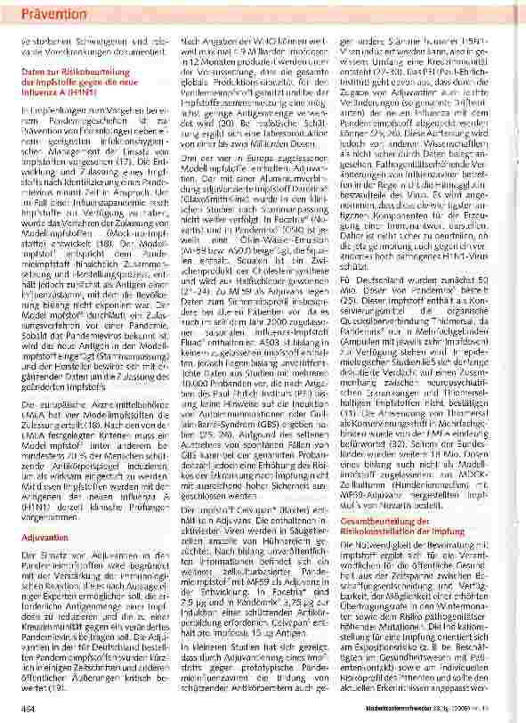 Vorschauseite 2: Stellungnahme der Arzneimittelkommission der deutschen Ärzteschaft zur Schutzimpfung gegen die neue Influenza A (H1N1 )