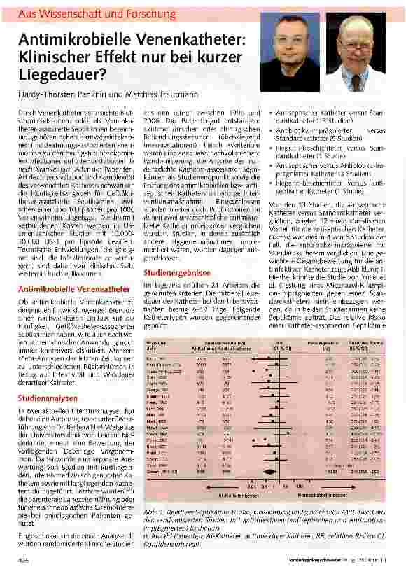 Vorschauseite 1: Antimikrobielle Venenkatheter: Klinischer Effekt nur bei kurzer Liegedauer?