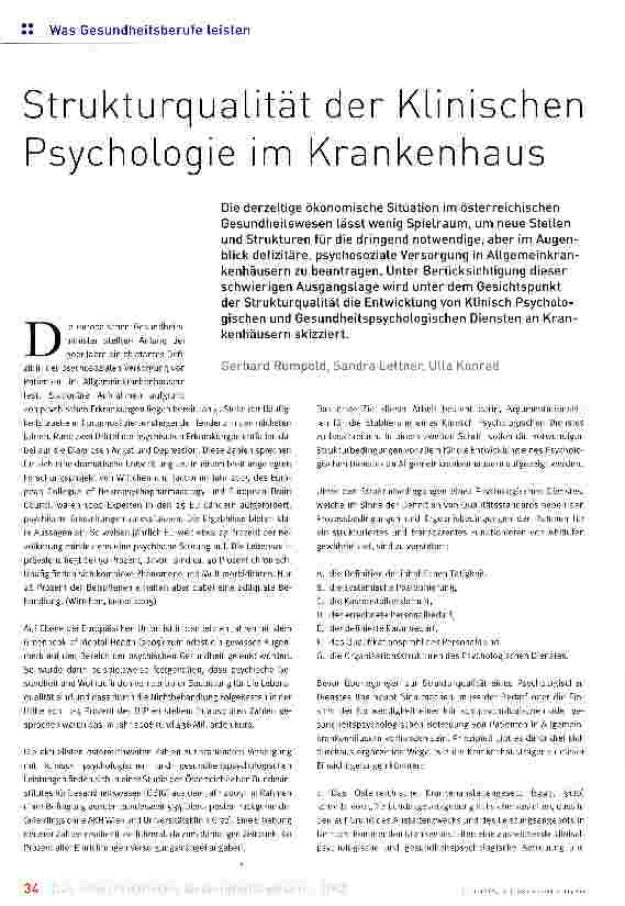 Vorschauseite 1: Strukturqualität der Klinischen Psychologie im Krankenhaus