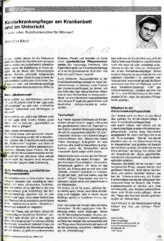 Vorschauseite 1: Kinderkrankenpfleger am Krankenbett und im Unterricht Eine echte Berufsalternative für Männer?