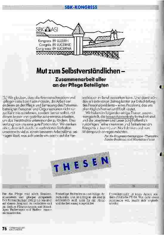 Vorschauseite 1: Mut zum Selbstverständlichen Zusammenarbeit aller an der Pflege Beteiligten