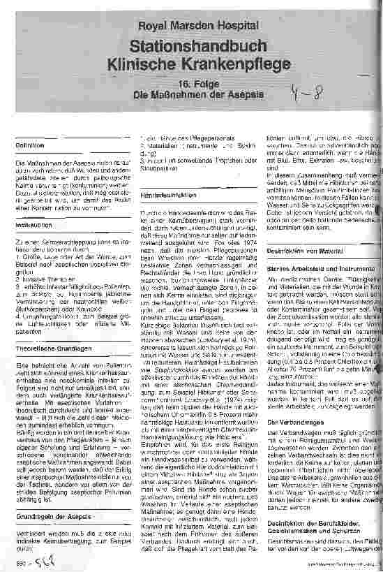Vorschauseite 1: Stationshandbuch - Klinische Krankenpflege 16. Folge: Die Maßnahmen der Asepsis