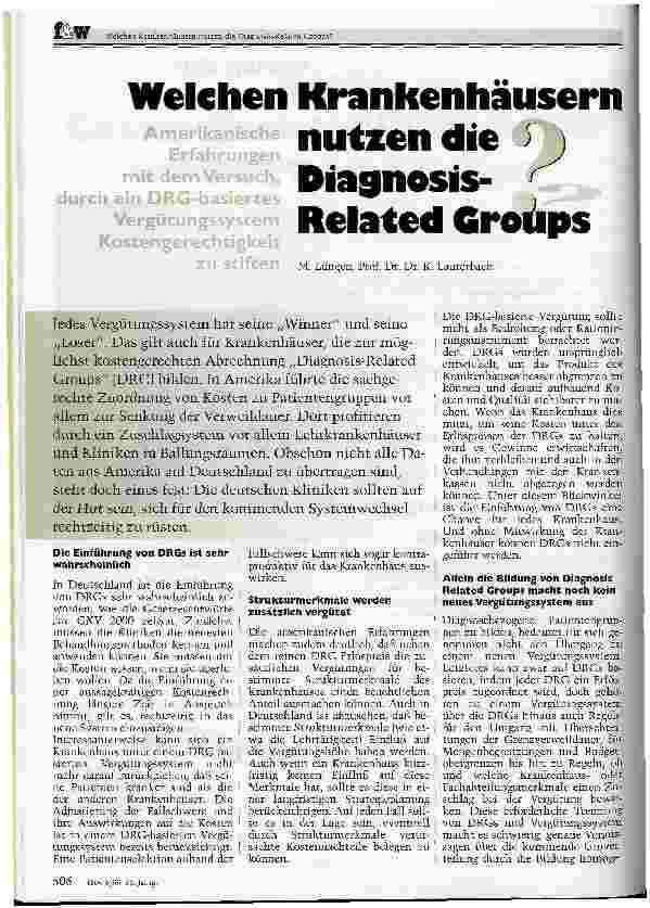 Vorschauseite 1: Welchen Krankenhäusern nutzen die Diagnosis-Related Groups?