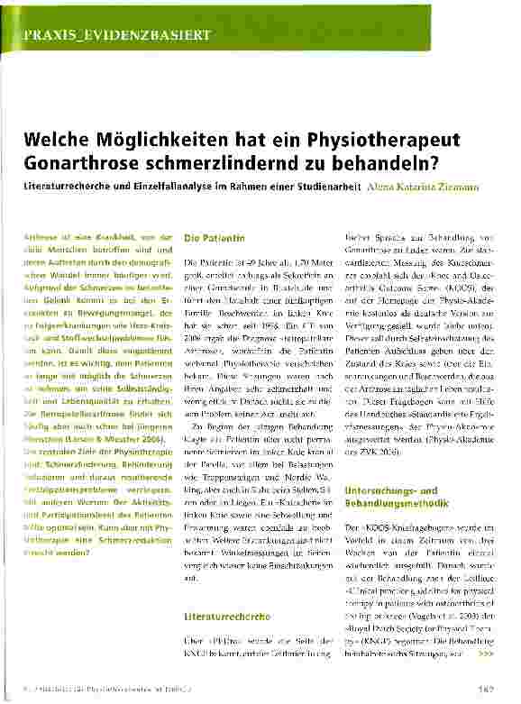 Vorschauseite 1: Welche Möglichkeiten hat ein Physiotherapeut Gonarthrose schmerzlindernd zu behandeln?