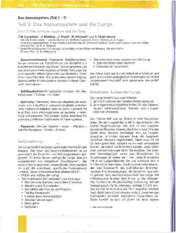 Vorschauseite 1: Das Immunsystem (Teil 1-7)Teil 3: Das Immunsystem und die Lunge