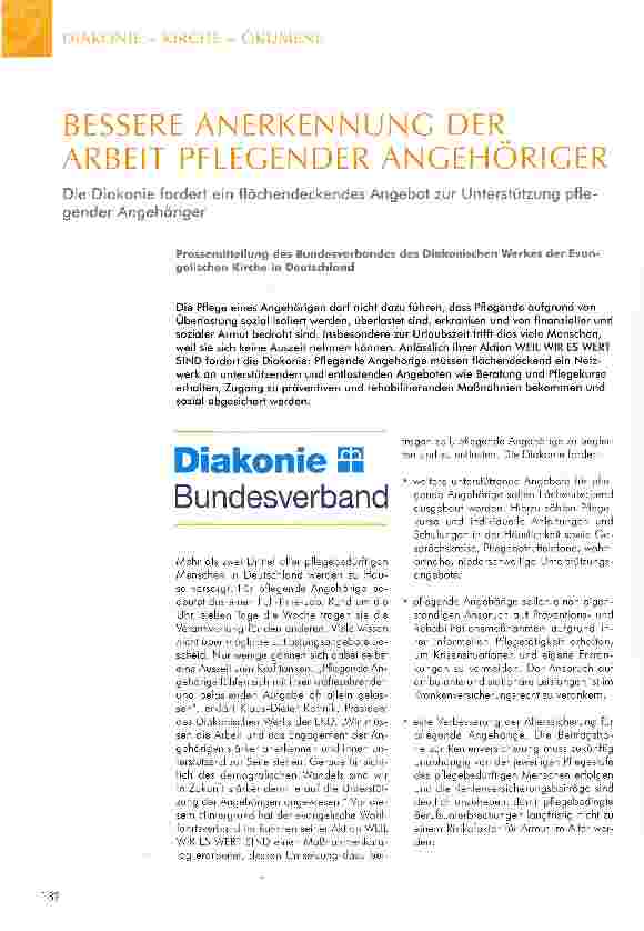 Vorschauseite 1: BESSERE ANERKENNUNG DER ARBEIT PFLEGENDER ANGEHÖRIGER