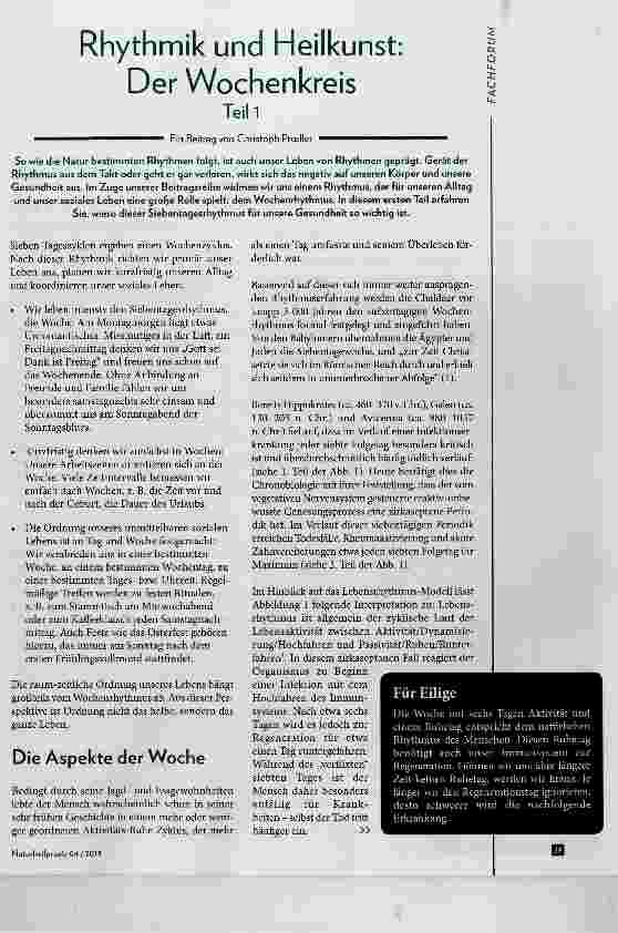 Vorschauseite 1: Rhythmik und Heilkunst; Der Wochenkreis Teil 1