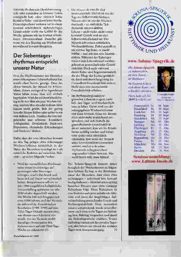 Vorschauseite 3: Rhythmik und Heilkunst; Der Wochenkreis Teil 1