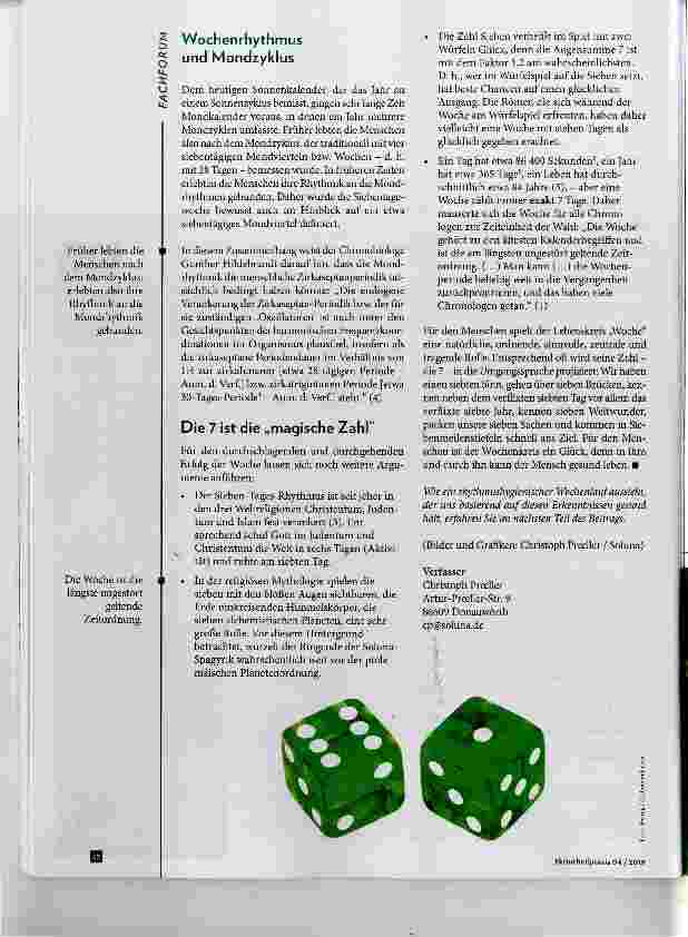 Vorschauseite 4: Rhythmik und Heilkunst; Der Wochenkreis Teil 1