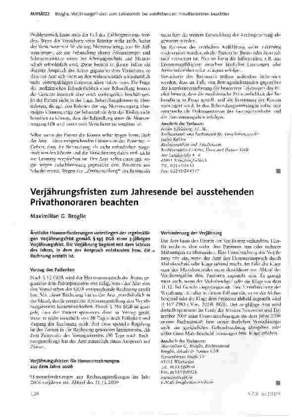 Vorschauseite 1: Verjährungsfristen zum Jahresende bei ausstehenden Privathonoraren beachten