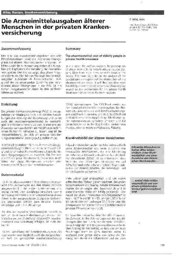 Vorschauseite 1: Die Arzneimittelausgaben älterer Menschen in der privaten Krankenversicherung