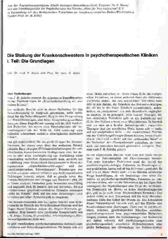 Vorschauseite 1: Die Stellung der Krankenschwester in psychotherapeutischen Kliniken 1. Teil - Die Grundlagen