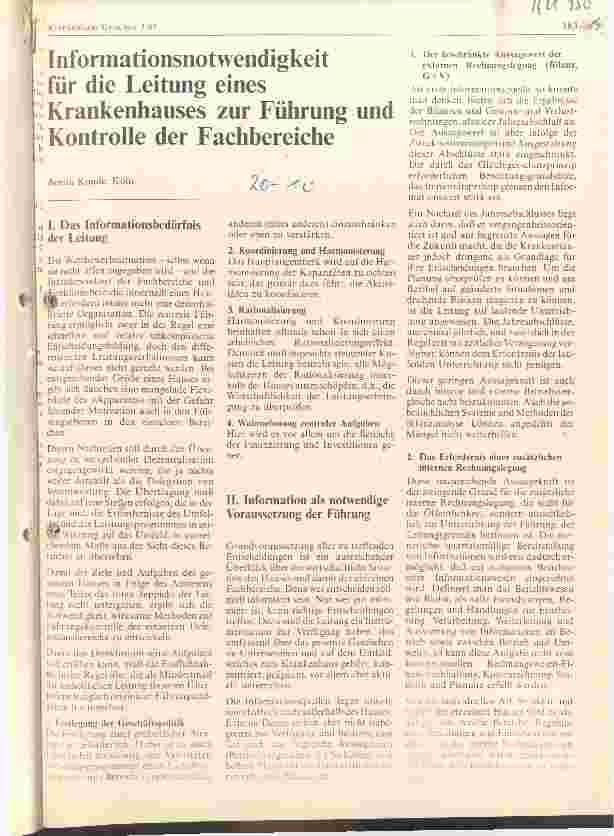 Vorschauseite 1: Informationsnotwendigkeit für die Leitung eines Krankenhauses zur Führung und Kontrolle der Fachbereiche