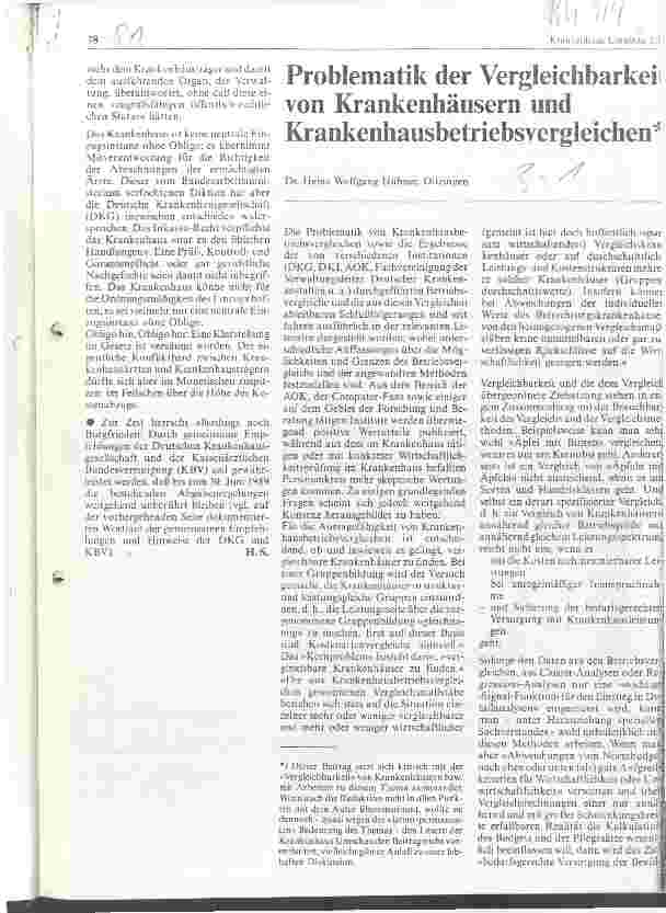 Vorschauseite 1: Problematik der Vergleichbarkeit von Krankenhäusern und Krankenhausbetriebsvergleichen