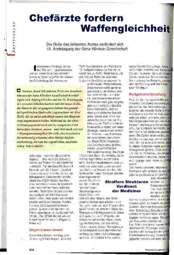 Vorschauseite 1: Chefärzte fordern Waffengleichheit