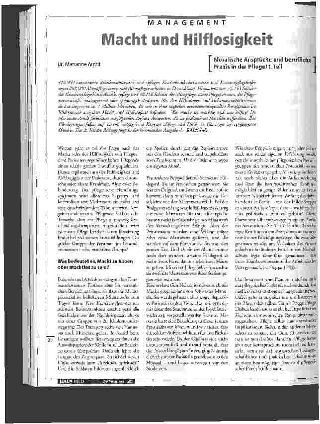 Vorschauseite 1: Macht und Hilflosigkeit Moralische Ansprüche und berufliche Praxis in der Pflege/1. Teil