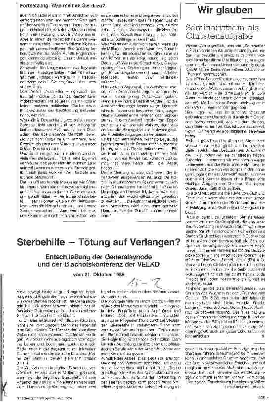 Vorschauseite 1: Sterbehilfe - Tötung auf Verlangen? Entschließung der Gerneralsynode und der Bischofskonferenz der VELKD