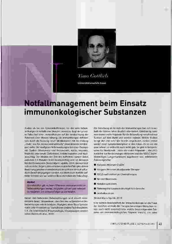 Vorschauseite 1: Notfallmanagement beim Einsatz immunonkologischer Substanzen