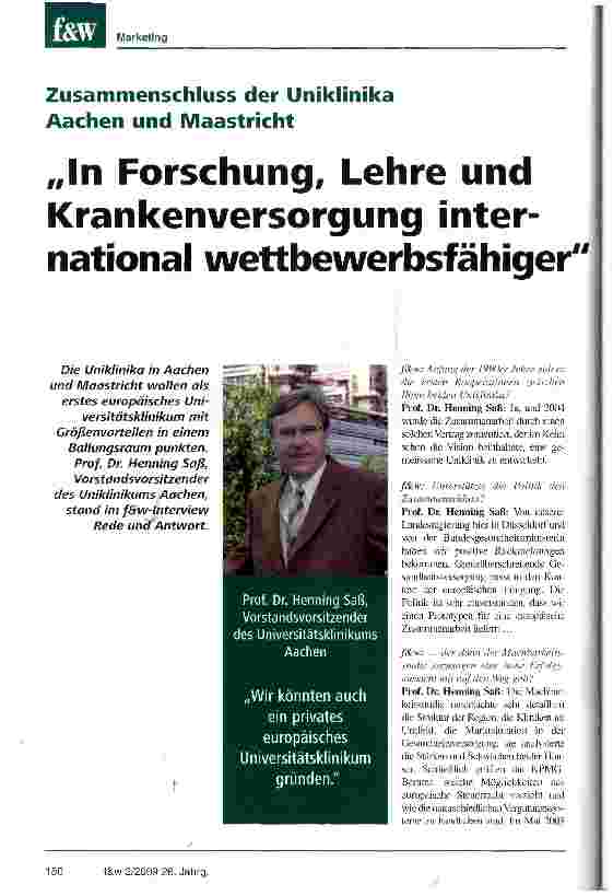 Vorschauseite 1: In Forschung, Lehre und Krankenversorgung international wettbewerbsfähiger