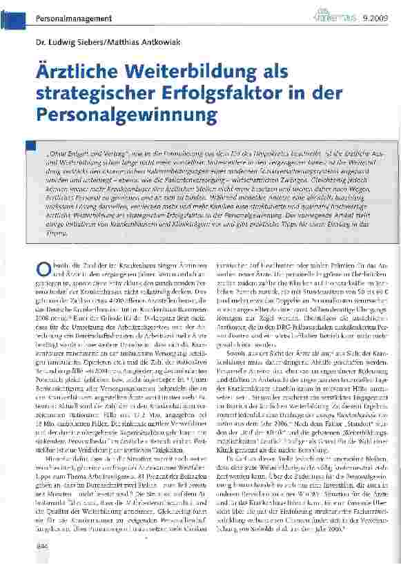 Vorschauseite 1: Ärztliche Weiterbildung als strategischer Erfolgsfaktor in der Personalgewinnung