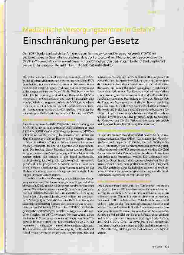 Vorschauseite 1: Mediziniscne Versorgungszentren in Gefahr? Einschränkung per Gesetz