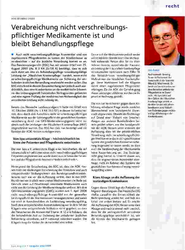 Vorschauseite 1: Verabreichung nicht verschreibungs-Pflichtiger Medikamente ist und bleibt Behandlungspflege