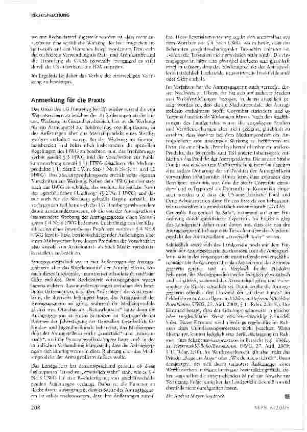 Vorschauseite 4: Schädigung eines Mitbewerbers durch vergleichende Werbung eines Arzneimittels und eines Medizinproduktes zur Bekämpfung von Kopfläusen