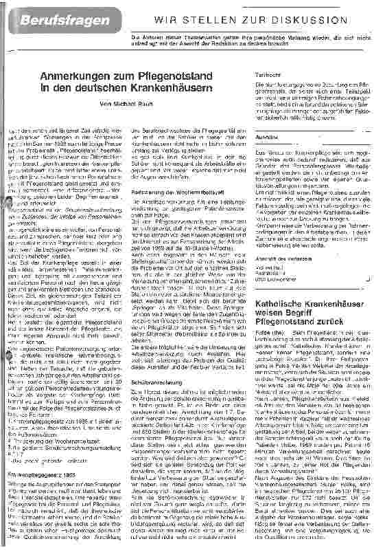 Vorschauseite 1: Anmerkungen zum Pflegenotstand in den deutschen Krankenhäusern