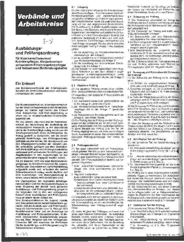 Vorschauseite 1: Ausbildungsund Prüfungsordnung für Krankenschwestern/krankenpfleger, Kinderkrankenschwestern/Pfleger und Hebammen/Entbindungshelfer
