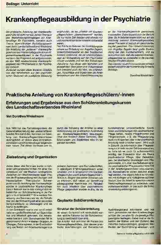 Vorschauseite 1: Krankenpflegeausbildung in der Psychiatrie Praktische Anleitung von Krankenpflegeschülern/-innen