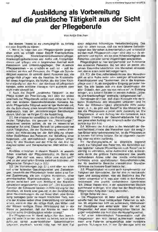 Vorschauseite 1: Ausbildung als Vorbereitung auf die praktische Tätikeit aus der Sicht der Pflegeberufe