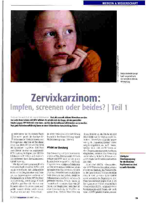 Vorschauseite 1: MEDIZIN & WISSENSCHAFTZervixkarzinom: Impfen, screenen oder beides? | Teil 1