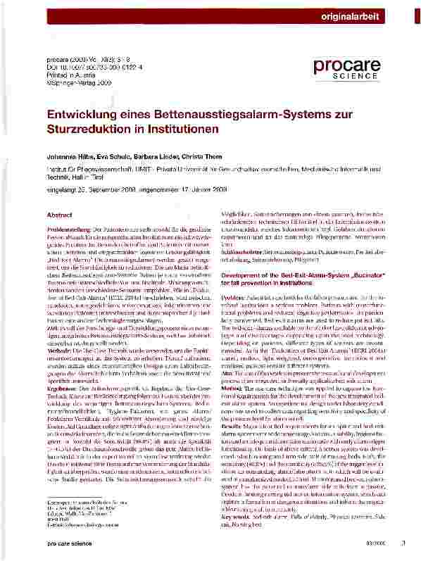 Vorschauseite 1: Entwicklung eines Bettenausstiegsalarm-Systems zur Sturzreduktion in Institutionen
