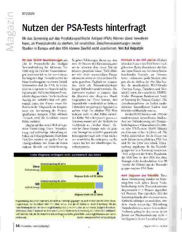 Vorschauseite 1: Nutzen der PSA-Tests hinterfragt