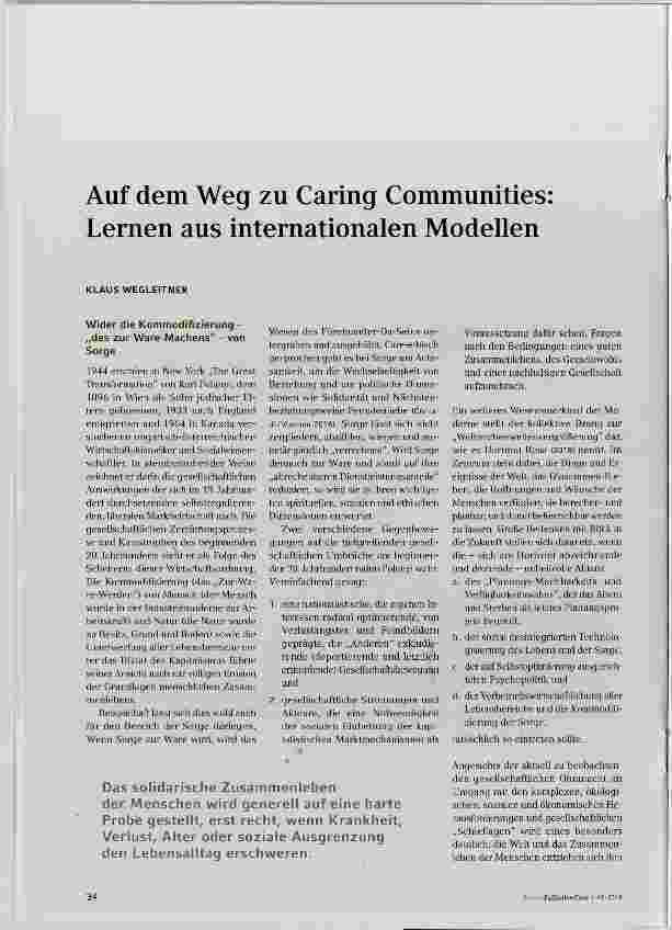 Vorschauseite 1: Auf dem Weg zu Caring Communities: Lernen aus internationalen Modellen