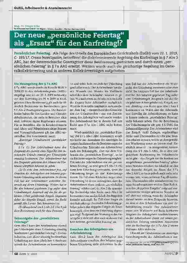 Vorschauseite 1: Der neue „persönliche Feiertag“ als „Ersatz“ für den Karfreitag!?