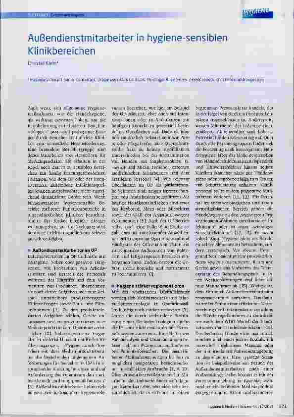 Vorschauseite 1: Außendienstmitarbeiter in hygiene-sensiblen Klinikbereichen